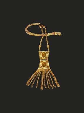 - Golden Sweater Statement Necklace Vintage